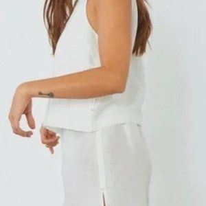 Lunya Resort Pajama Set Short Vest Scoop Neck Ivory Linen Catton Silk
